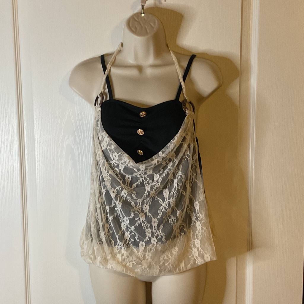 Romwe Black Camisole With Cream Lace Overlay